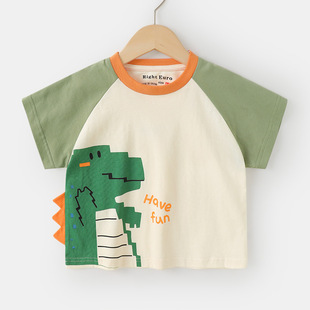 Boys' Pure Cotton Dinosaur Short-Sleeved T-Shirt Breathable Summer Clothing Summer Kidsren's Clothing Kidsren's Baby Bottoming Shirt Top Summer