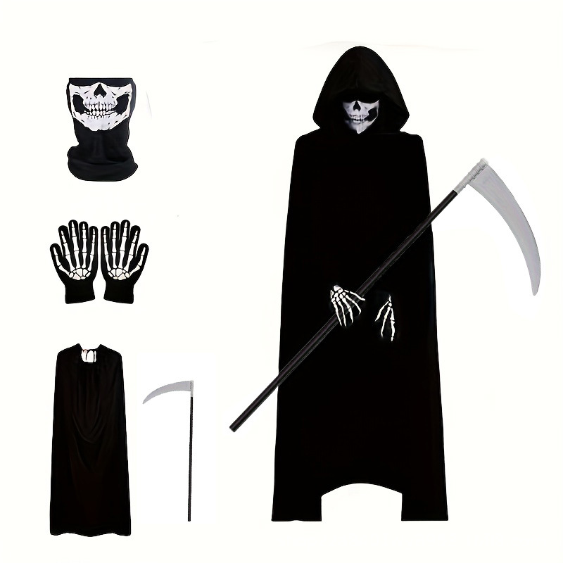 Halloween Party Adult Grim Reaper Black Cape Cloak Halloween Cape Costume Prop Set