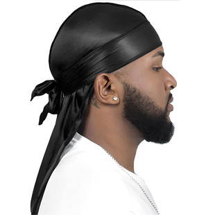 European and American Hot Sale Men's and Women's Imitation Silk Long Tail Headscarf Hat Street Dance Riding Outdoor Headscarf Lace-up Glossy Cloth Long Tail Hat