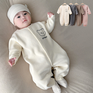 Baby Warm jumpsuit Spring and Autumn and Winter fleece-lined Harper Warm Velvet Outgoing Clothes for Boys and Girls Baby Indoor Climbing Clothes