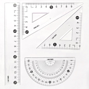 Deli 72004 student ruler 4-piece transparent ruler suit 15cm ruler triangle ruler protractor wholesale