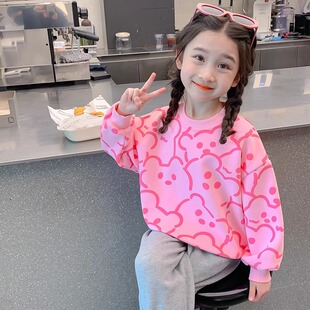 Girls' 2024 New Sweatshirt Spring and Autumn Pink Children's Clothes Baby Spring Jacket Stylish Long Sleeve Clothes
