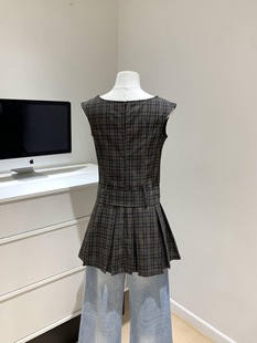 Tang Sister's Same Style Egg Tart Plaid Dress Summer Design Pleated Skirt Short Skirt