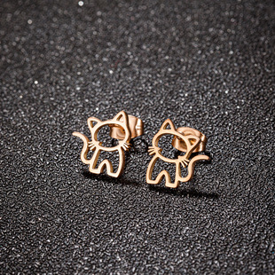 Sweet cute style hollow kitten stud earrings stainless steel 18K gold electroplated women's personalized earrings wholesale