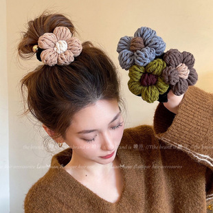 Autumn and Winter Wool Flower Straight Telephone Line Hair Ring Headwear Women's Pony Tail Bubble Braid Hair Braiding Artifact Headband Rubber Band
