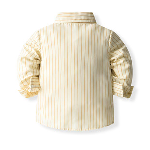 Cross-border children's spring and autumn new suit boys' striped long-sleeved shirt suspender pants two-piece gentleman dress delivery