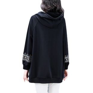 Large Size 120.00kg Middle-aged and Elderly Women's Loose Chinese Style National Style Embroidered Hooded Long-sleeved Elegant Tether Sweatshirt