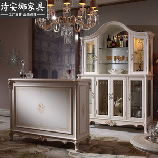 Luxury European-style Solid Wood Carved Bar Counter Large Apartment Villa Dining Room Living Room Four-door Glass Wine Cabinet