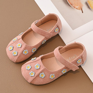 2025 spring new girls small leather shoes baby soft sole princess shoes children's simple bean shoes single shoes tide