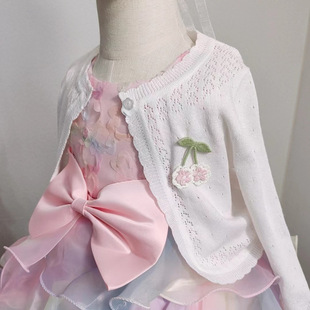 Girls' Cardigan Thin Summer Knitted Air Conditioning Small Cardigan Girls' Skirt Outer Wear Small Shawl Long Sleeve Children's Baby
