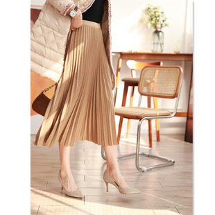 Spot manufacturers wholesale pleated skirt women's new high waist slim A- line skirt long skirt women