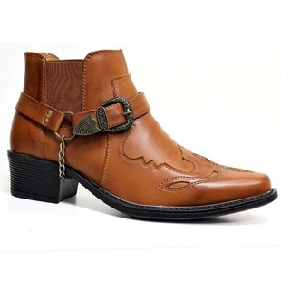 Factory direct foreign trade new short boots fashion personality belt buckle thick heel pointed 38-48 Martin boots men's boots