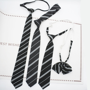 JK tie female Korean Japanese college style black and white striped knot-free student school uniform lazy style accessories fashion