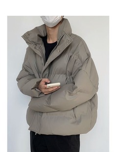 Hong Kong Style Retro Niche PU Leather Cotton Coat Men's and Women's Fashion Brand Winter High-end Sense Loose Casual Warm Collar Cotton