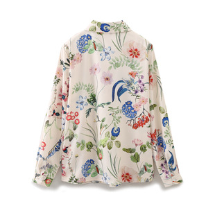 Wholesale 2024 spring new European American style women's long sleeve floral print satin shirt