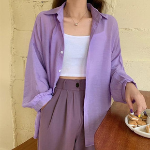 Sunscreen Shirt Women's Summer Thin Shirt Design Sense Niche Cardigan Long-sleeved Top with Solid Color Simple Shirt Jacket