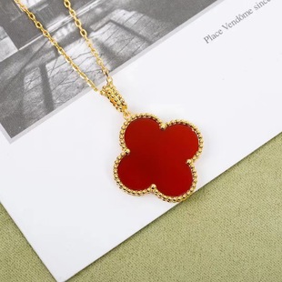 High Version V Golden Fanjia Four-leaf Clover Necklace Single Flower Natural Fritillaria Onyx Pendant Double-sided Lucky Grass Clavicle Chain