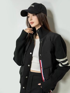 Lightweight Down Jacket Women's 2024 New Style Chanel Style Short Loose Stitching Knitted Collar Casual Jacket Coat TJ