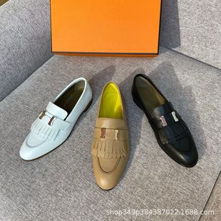 Dongguan produces cattle! Spring 24 New H-Buckle Tassel Loafers Comfortable All-match Sheepskin Single-layer Shoes Vintage Women's Shoes
