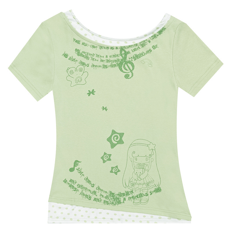 American Retro Cartoon Print Short-Sleeved T-Shirt for Women, Summer Slim Fit, Y2K Hot Girl Style, Niche Design Top