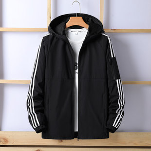 Sports Jacket Men's Windbreaker Hooded Spring and Autumn Windbreaker Jacket Running Windproof Three Bar Top