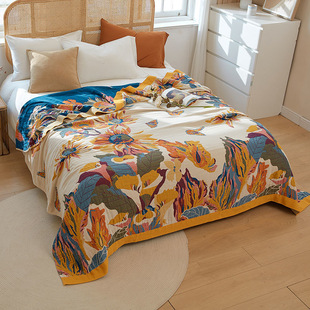 National Fashion Pure Cotton Gauze Quilt Adult Lunch Break Sofa Cover Blanket Summer Towel Quilt Pure Cotton Single Double Blanket Bed Sheet