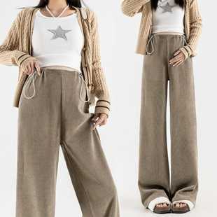 1592 Spring and Autumn 2592 fleece-lined# Pregnant Women's Pants Wear Autumn and Winter Wide Leg Pants with No-support and Loose Adjustment