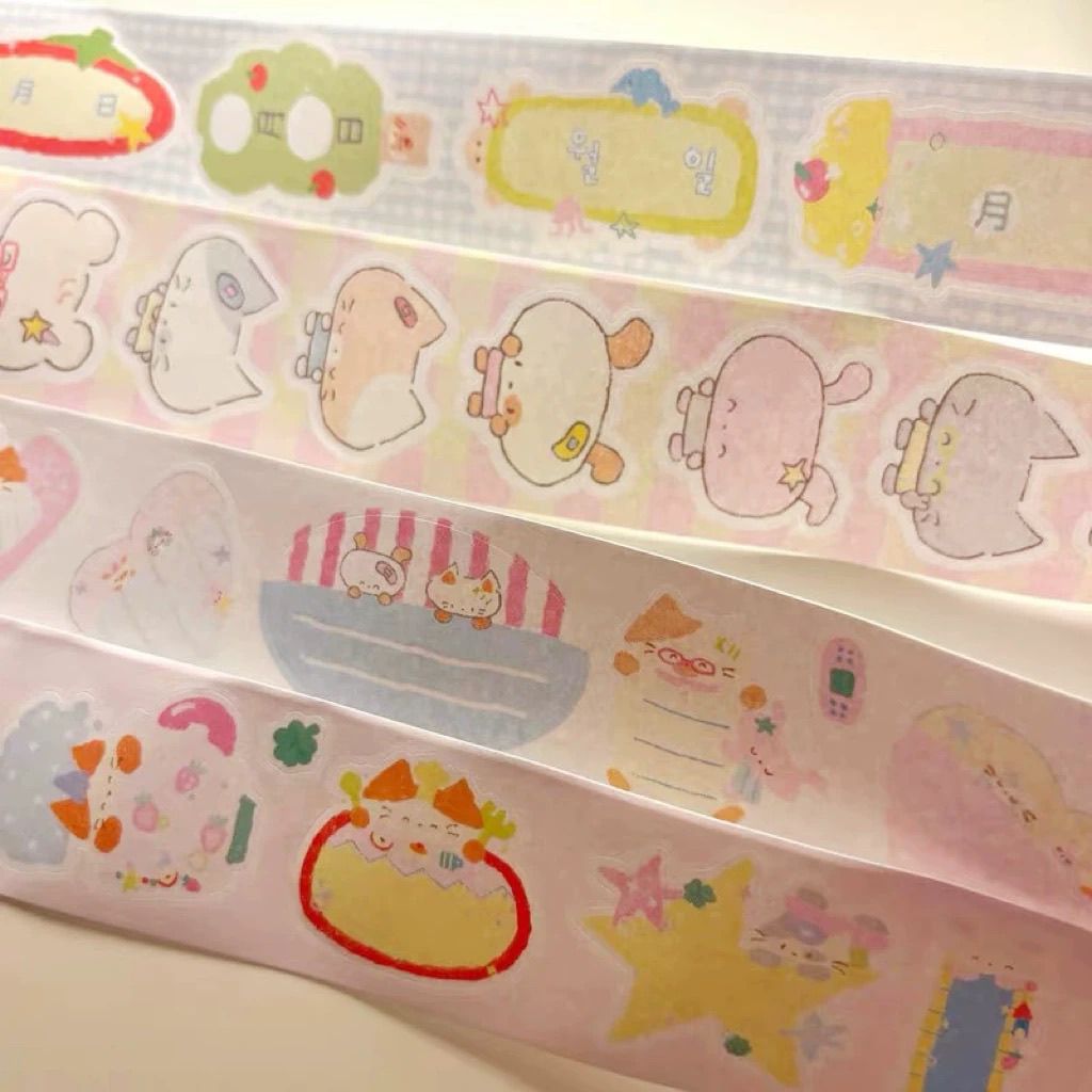 Cute Animal Hand-Painted Writing Paper Tape Roll Hand Ledger DIY Cat Material Decorative Die-Cut Tape