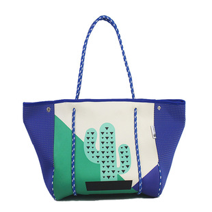 Cross-border Hot-selling Diving Cloth Beach Bag Printed Cactus Fashion Hand Bag Outdoor Picnic Women's Handbag
