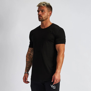 Muscle Fitness Brothers Cross-border Foreign Trade Men's Summer Sports Leisure Fitness Solid Color Light Plate Short Sleeve T-shirt