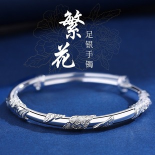 Flowers like brocade bracelet girls niche high-end Joker wholesale antique solid opening push-pull new Chinese jewelry