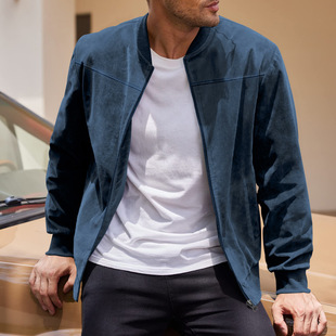 Cross-border Amazon Autumn Suede Solid Color Men's Zipper Jacket Casual Retro Long Sleeve Cardigan Jacket Men's Cotton