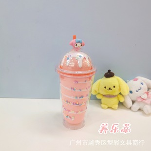 New Cartoon Cute Sanrio Kulomi Ice Cup Double Layer Plastic Macaron Sniffer Cup Gel Dropping Cup