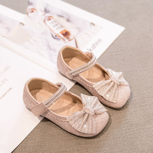 Girls Princess Shoes 2025 Spring and Summer New Children Shiny Crystal Leather Shoes Casual Soft Sole Fashion Baby Shoes