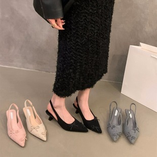 French Small High Heel Black Suede Toe Sandals Fairy Shoes 2025 New Spring and Summer Elegant Ladies Shoes