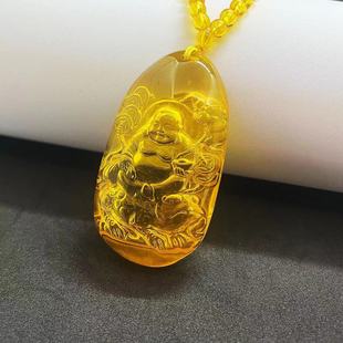 The inner carving heart sutra thousand hands Guanyin imitation gold per amber yin carving pendant necklace live supply water drop Buddha necklace wholesale