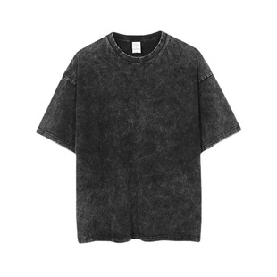 Washed Old High Street solid color short-sleeved American street five-point T-shirt men's base summer European and American ins national fashion top