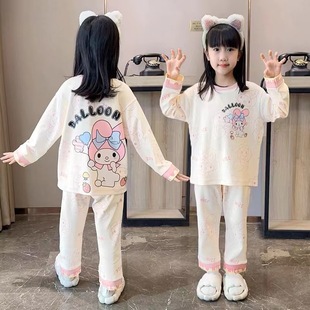 Girl's Princess Pajamas Children's Spring and Autumn Thin Long Sleeve Girl's Big Boy Cartoon Cute Home Clothes suit Autumn