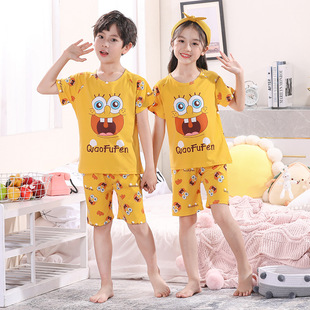 Children's pajamas boys' summer thin cotton short-sleeved boy middle and big Children suit 12-year-old children cartoon homewear