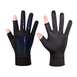 Summer Ice Silk sunscreen gloves men's and women's sports cycling gloves Dew two-finger high elastic fishing fitness protective gloves