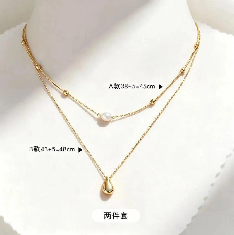European and American Cross-Border Multi-Layered Water Drop Necklace for Women, Love Pendant, Clavicle Chain, Retro Niche Design