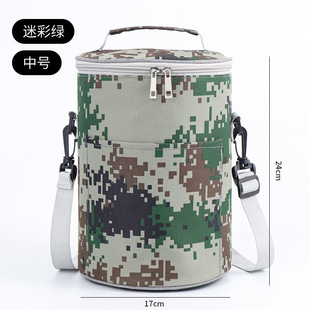Oxford Cloth Lunch Bag Student Lunch Box Handbag Round Thickened Aluminum Foil Outdoor Insulation Office Student Cylinder Meal Bag