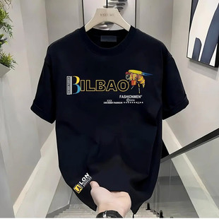 Heavy Cotton Short-Sleeved T-Shirt Casual Trendy Men's and Women's Summer Instagram Style White-Hit Round Neck Top Trendy All-Match Men's Half-Sleeve Top