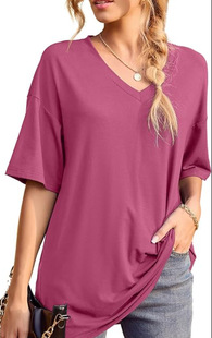 Printed T-shirt plus size Amazon short V-neck sleeve loose new casual top foreign trade women's cross-border Europe