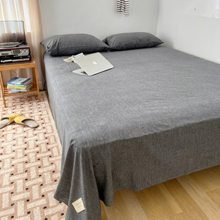 Class A cotton yarn-dyed washed cotton plaid bed sheet Japanese solid color student dormitory single double single bed sheet pillowcase