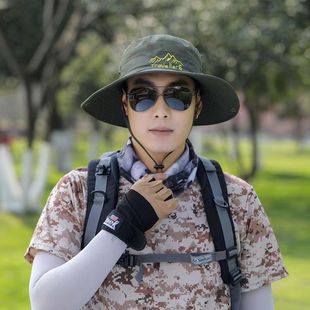 Summer sun protection mountaineering fisherman hat female outdoor big brim fishing hat hiking Sun Protection Western big head circumference cowboy hat male