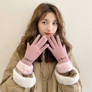 Women's winter gloves fleece-lined thick warm cute suede women's riding cold-proof cycling windproof touch screen winter