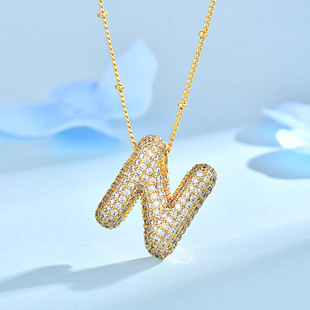 Cross-border Europe and the United States new 26 English letter pendant necklace copper plated real gold micro inlaid zircon fashion Joker jewelry