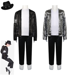 Michael Jackson's Performance Suit Imitation Stage Sequins Children's Adult Men's and Women's MJ Performance Suit suit