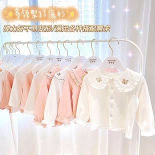 Girls' Autumn Dress Baby Cotton Long-sleeved T-shirt Children's Base Shirt Baby Outer Cardigan Children's Doll Collar Surplus Room